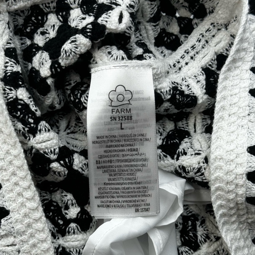 🆕 FARM Rio 🧿 NWT Patch Crochet Black & White Monochrome Mini Dress - Size L - Picture 14 of 16